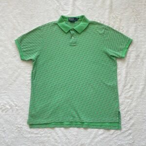 Vintage Polo Ralph Lauren Green Rowing Crew Custom Fit All Over Print Size XL